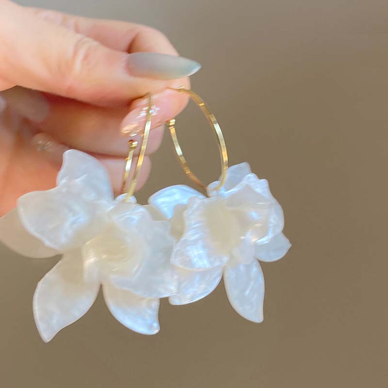 Корейские красочные акриловые серьги-подвески в виде цветка для женщин и девушек, винтажные серьги-подвески в форме буквы С с большими лепестками, подарки с цирконом 2025