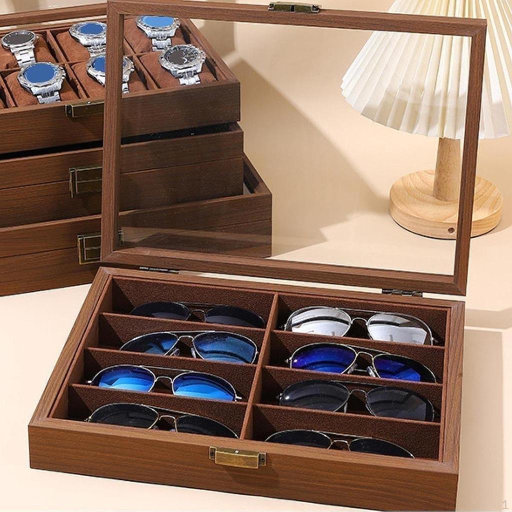 8 Grids Sunglasses Storage Box Glasses Case Collection Wooden Home Gadget Dustproof Transparent