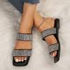 Summer New Flat Sandals Women's Square Head Open-toe Rhinestone Soft Bottom Slip-resistant Wear-resistant Slippers