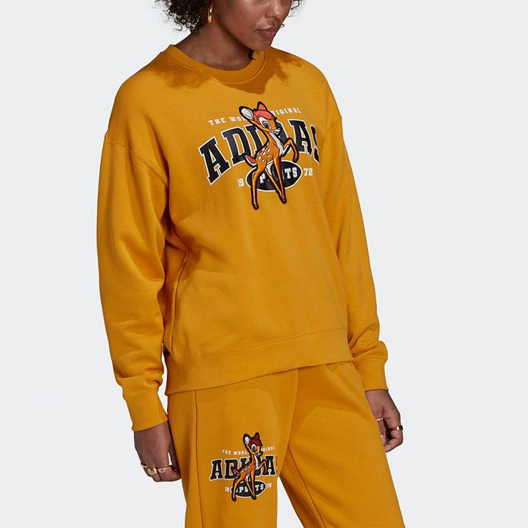Adidas Originals X Disney Бэмби Пуловер Свитшот в стиле колледжа Женский свитшот Золотой HD2755