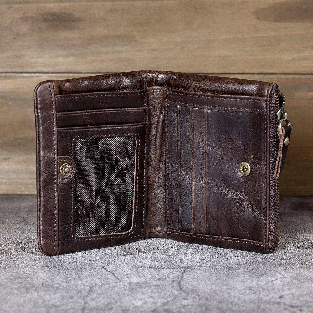 Leather Wallet Men's Leather Wallet Short Slim Portable Card Holder Fashion Casual Zipper Small Coin Purse Men's Leather Wallet Large Capacity