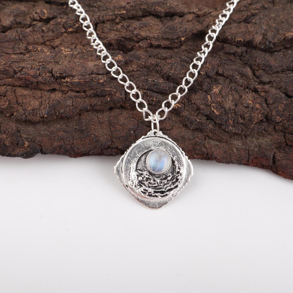 Ювелирные изделия из радужного лунного камня, подвеска из стерлингового серебра 925 пробы, красивая ювелирная подвеска ручной работы