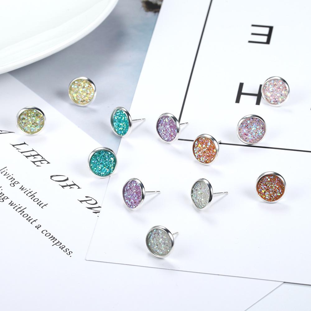6 Pairs/Set New Shiny Resin Ear Stud Round Bling Druzy Stone For Women Girls Cute Earrings Set 2020 Fashion Jewelry Gift