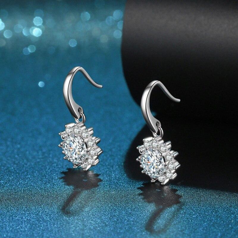 BagueRingen Women's Sterling Silver 925 Jewelry 1 Carat Moissanite Diamond Drop Earrings Sunflower Shaped Ear-drops Gift