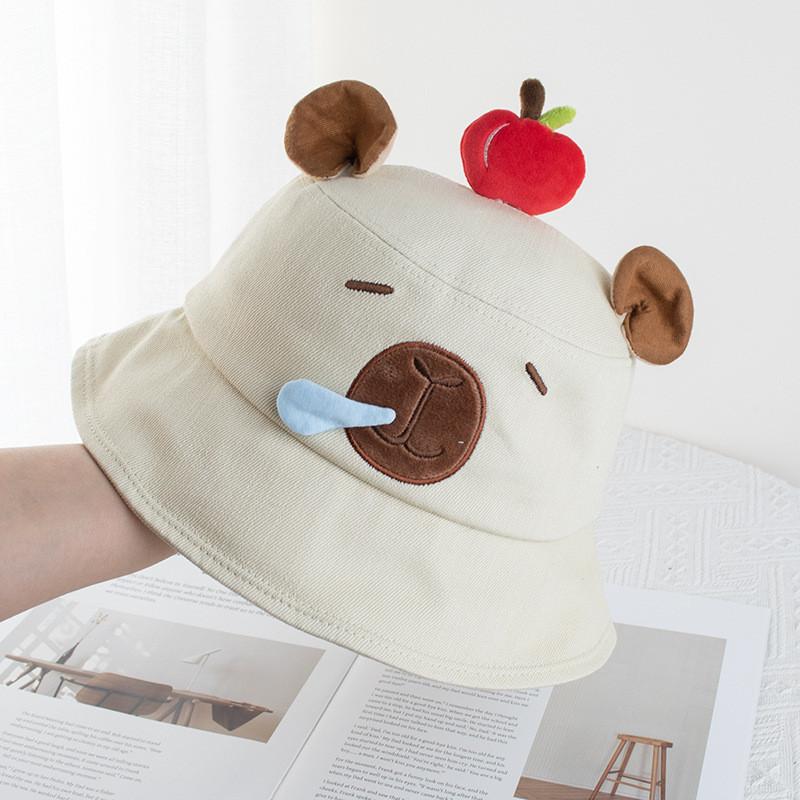 Capybara Apple Cartoon Sun Hat With Adjustable Brim For Summer Beach Leisure Girls