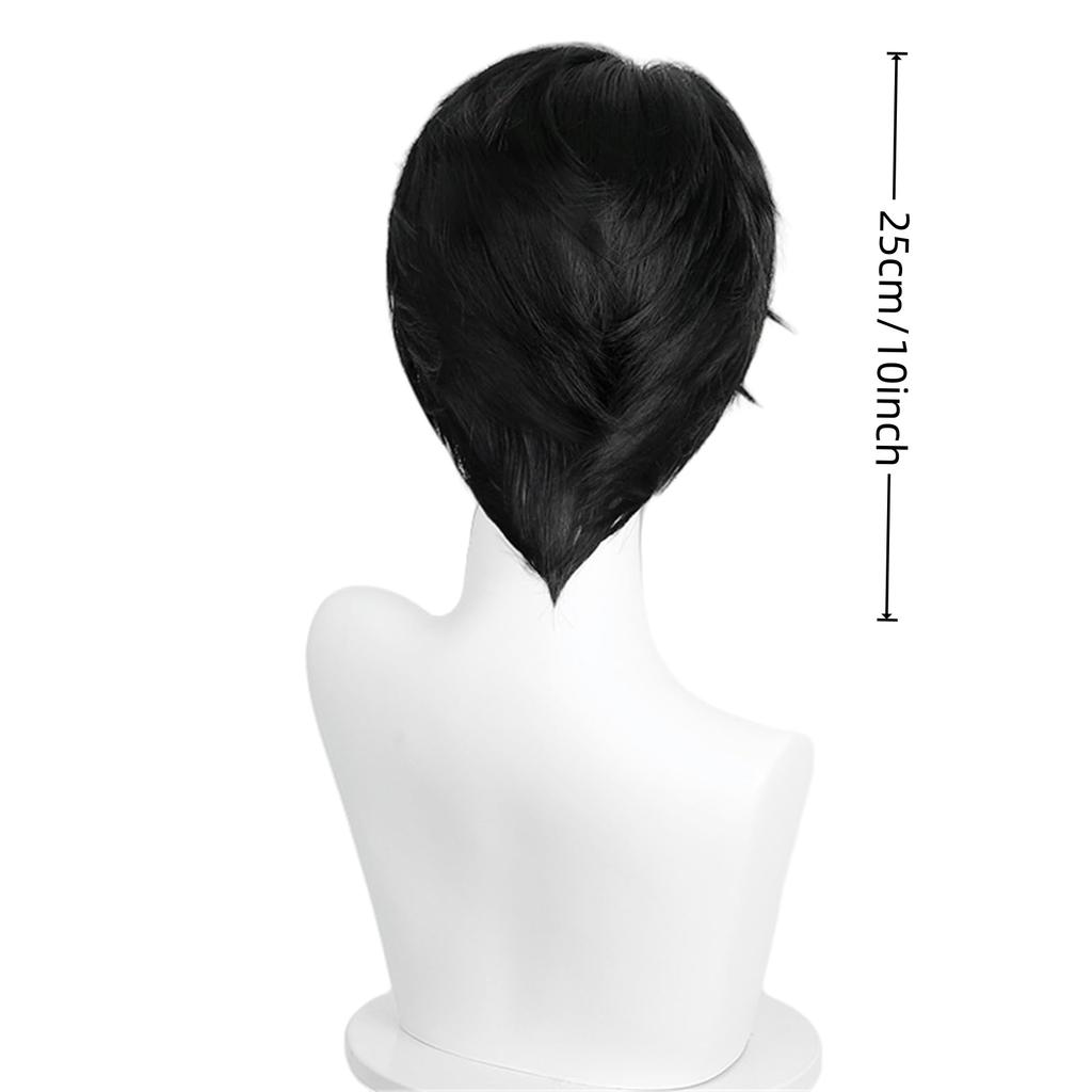 Черная косая челка, короткий синтетический парик, не завивающийся вверх | парик для косплея Цинь Ю, персонажа аниме K-pop «Охотники на демонов»