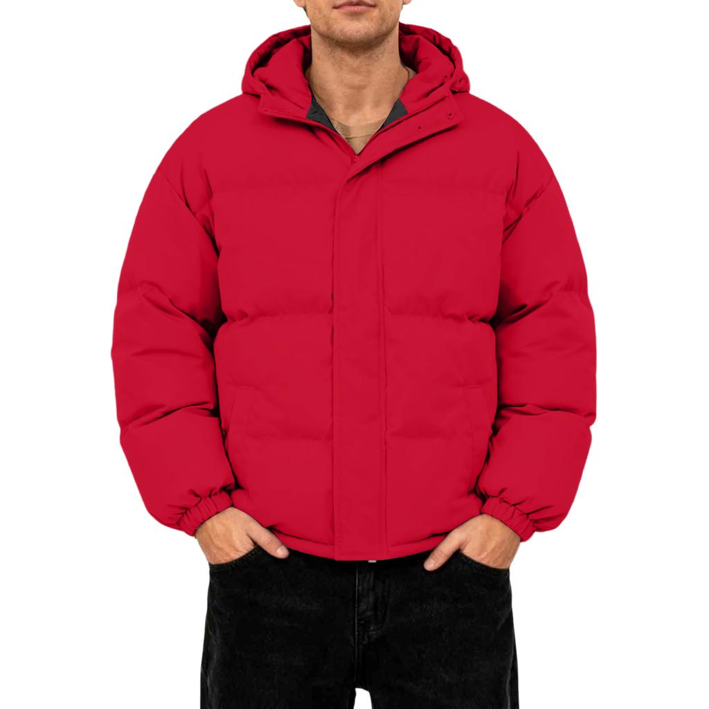 Men's Oversized Casual Down Jacket With Long Sleeves And Hood
