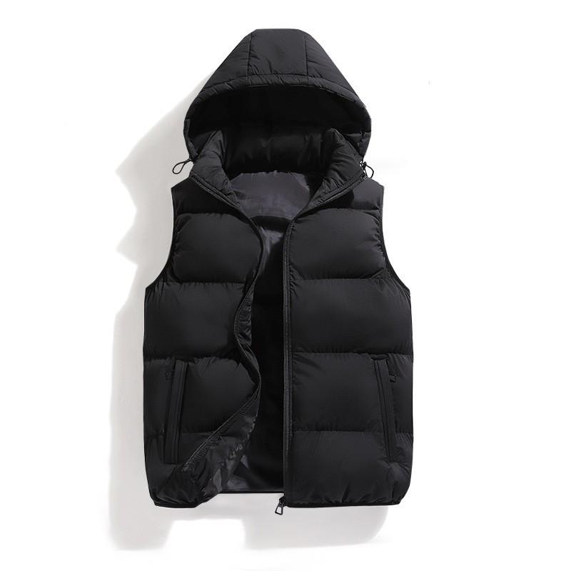 Mens Hooded Puffer Vest Solid Color Plus Size Warm Winter Fall Casual Outerwear