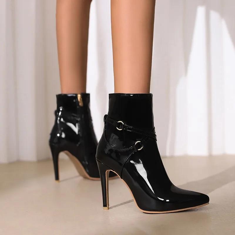 Большие размеры 47, 48, 49, 50. Новые женские узкие сексуальные туфли на высоком каблуке. Модные женские ботильоны с острым носком для вечеринок. Короткие ботильоны на шпильках.