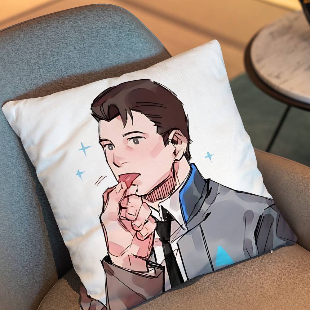 Game Rk800 Detroit Connor Pillow Case Anti-Dustmite Pillowcase Invisible Zipper Silky Short Plush Sofa Cushion Cover