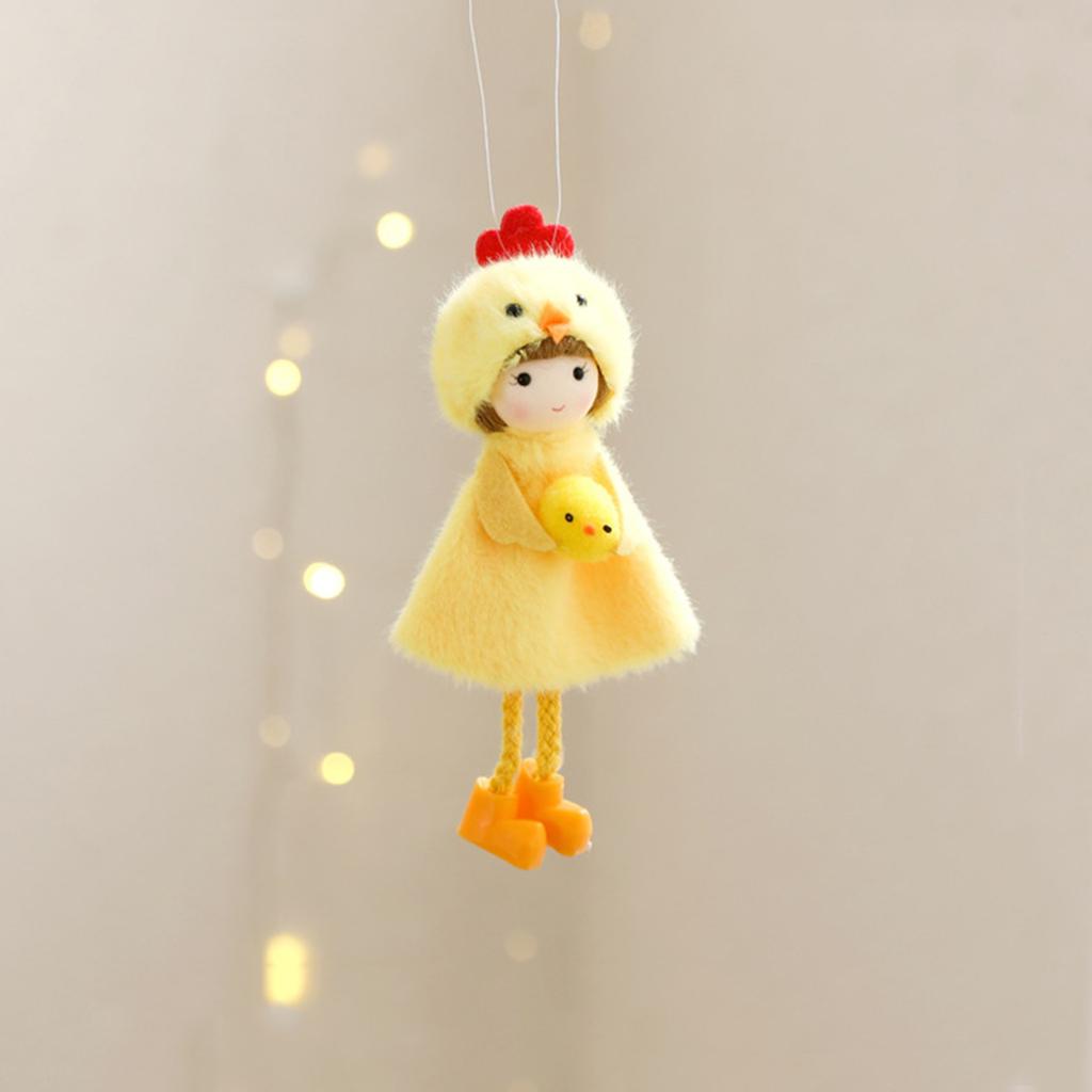 Easter Plush Hanging Ornaments Easter Doll Wearing Yellow Chick Cloak 5.9inch Chicken Pendants Holding Easter Egg Carrot For Tree Spr