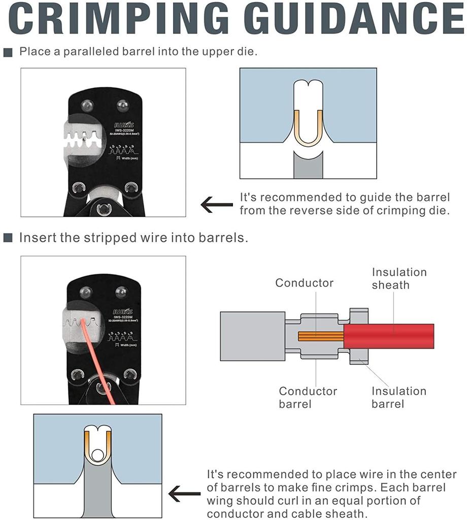 IWISS JST Connector Crimping Ratchet Open Compatible with Micro Terminals IWS-3220M Pliers, Type, Barrel, 0.03-0.5mm²