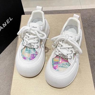 Модная женская обувь на платформе с розовыми бриллиантами и кристаллами, белые стразы, женская обувь, мода 2024 года, качественные новые повседневные предложения