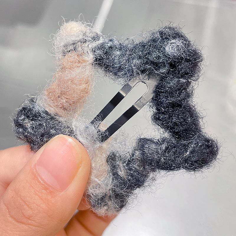 Заколка для волос в виде плюшевой звезды с узором «тай-дай»: Милая осенне-зимняя заколка BB для девочек с шерстяной отделкой