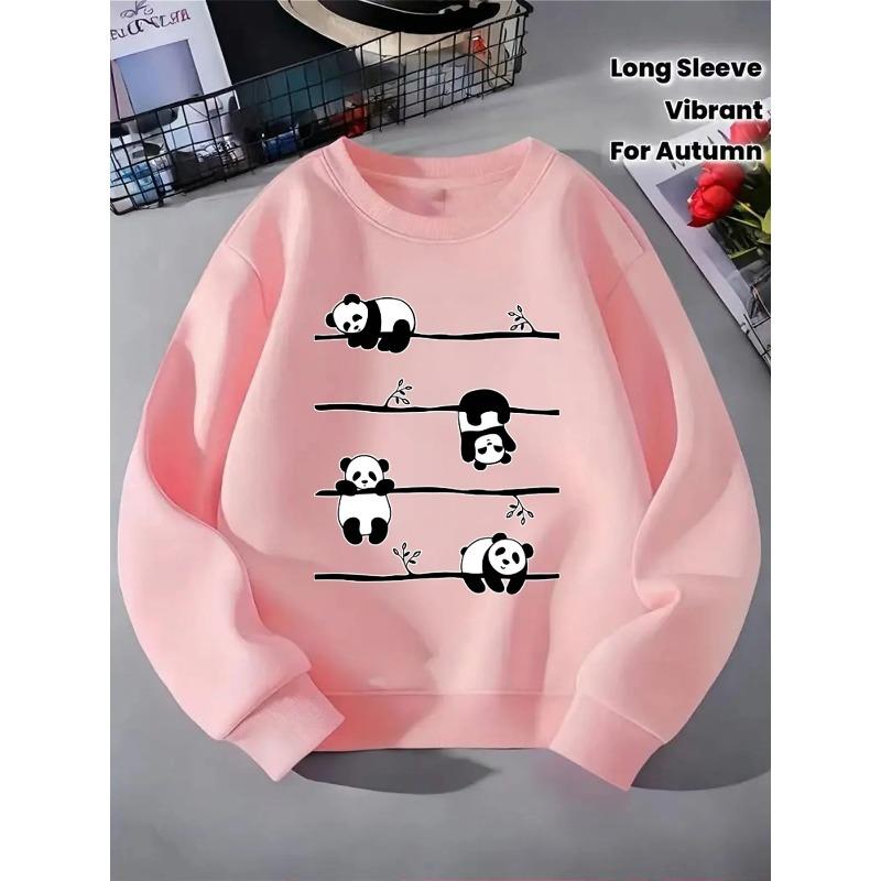European sizes Kids' Round-Neck Hoodie | Panda Climbing Tree Branches Pattern, , Sportswear and Casual Wear, Soft and Comfortable