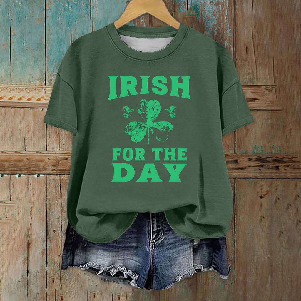 Женская мода повседневная с заниженной линией плеча короткая St. Футболка с круглым вырезом и принтом ко Дню Святого Патрика
