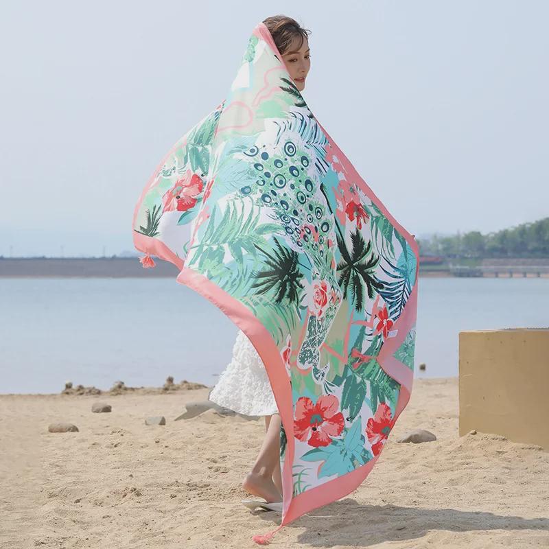 Seaside Travel Cotton & Linen Scarf: Silk Print, Sunscreen Shawl
