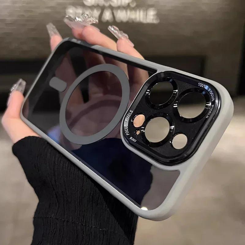 Magnetic Metal Lens Bumper Protection Case For iPhone 17 16 15 14 13 12 11 Pro Max Wireless Charger Hard Cover For Magsafe Funda