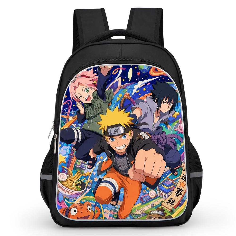 Карманы на двойной молнии, дизайн NARUTO, подходит для мальчиков и девочек, прочный, легкий, 16-дюймовый детский мультяшный школьный рюкзак, возраст 5-11 лет.