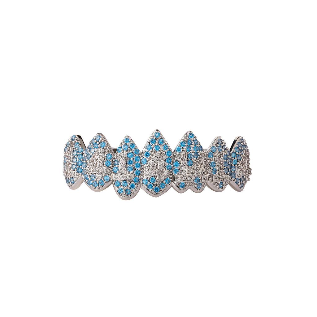 Eight Teeth Decoration Zircon Number Grillz Silver Plated Body Rapper Hip Hop Style Jewelry for Men Women