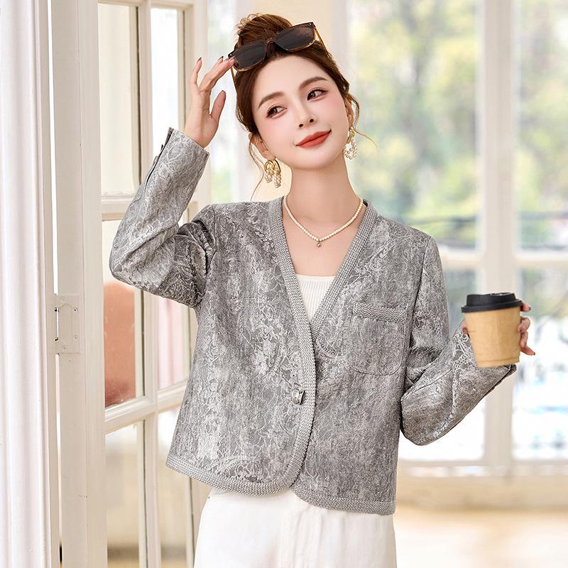 Женская модная куртка с жаккардовым узором и V-образным вырезом, весна 2025