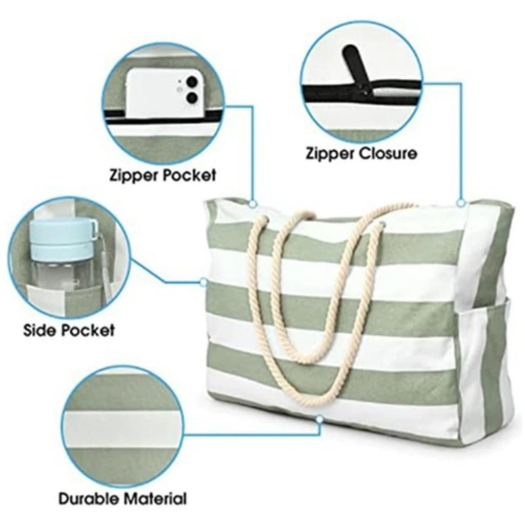 Large & Sand-Proof Beach Bag – Foldable Handheld Storage Bag, Portable Large-Capacity Tote for Travel & Outdoor