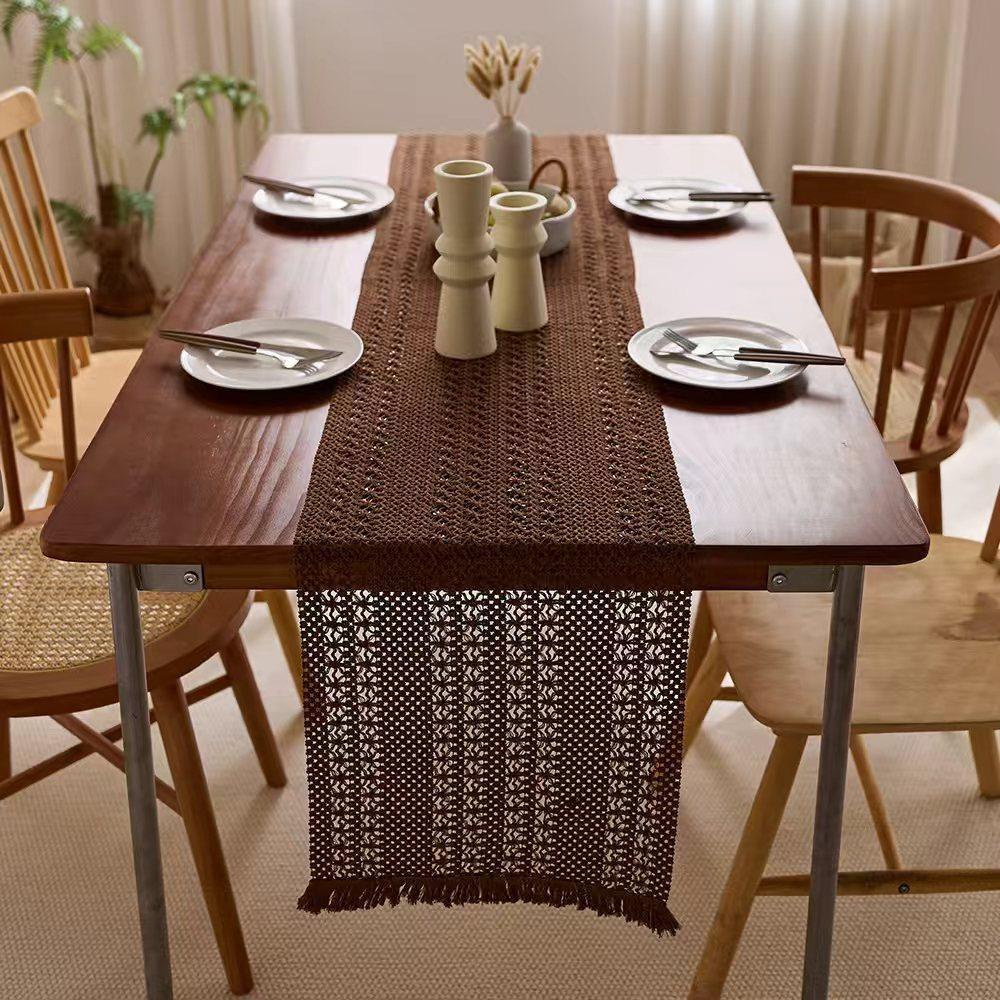 Log Woven Fringed Table Flag Cotton And Linen Retro Long Tablecloth Coffee Table Pad Cabinet Cover Cloth Shoe Cabinet Decorative Cloth