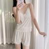 Ice silk pajamas for women with chest pads, pure desire wind loungewear, summer new suspender shorts, simulated silk thin styles can be worn outside