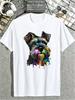 Men'S Vibrant Schnauzer Print T-Shirt, Black Short Sleeve Round Neck Casual Outdoor Wear, Machine Wa