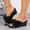 Fashion 2025 Fashion Butterfly-knot Women's Slippers New Open Toe Outdoor Casual Comfortable Summer Plus Size Best Seller Wedge Slippers
