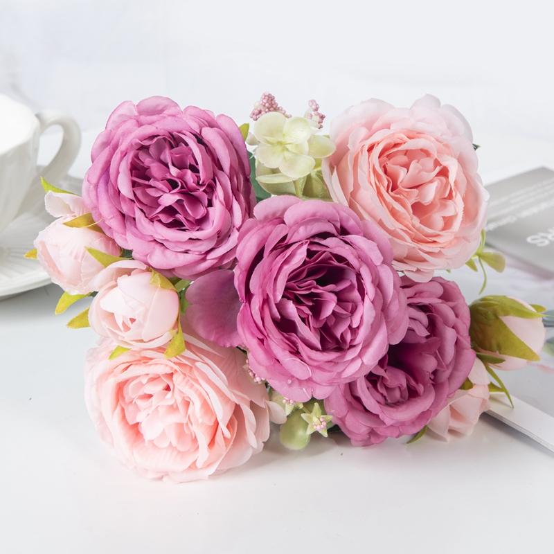 Artificial Flowers Fake Silk Peony Vases Home Room Wreath Decoration Scrapbooking Festival Garland Wedding Bouquet Accessories
