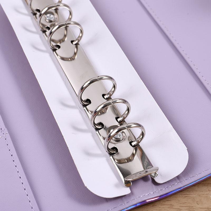 Hologram Binders A6 PU Leather Looseleaf Spiral Empty Holographic Notebook Binders Storage Budget Planners