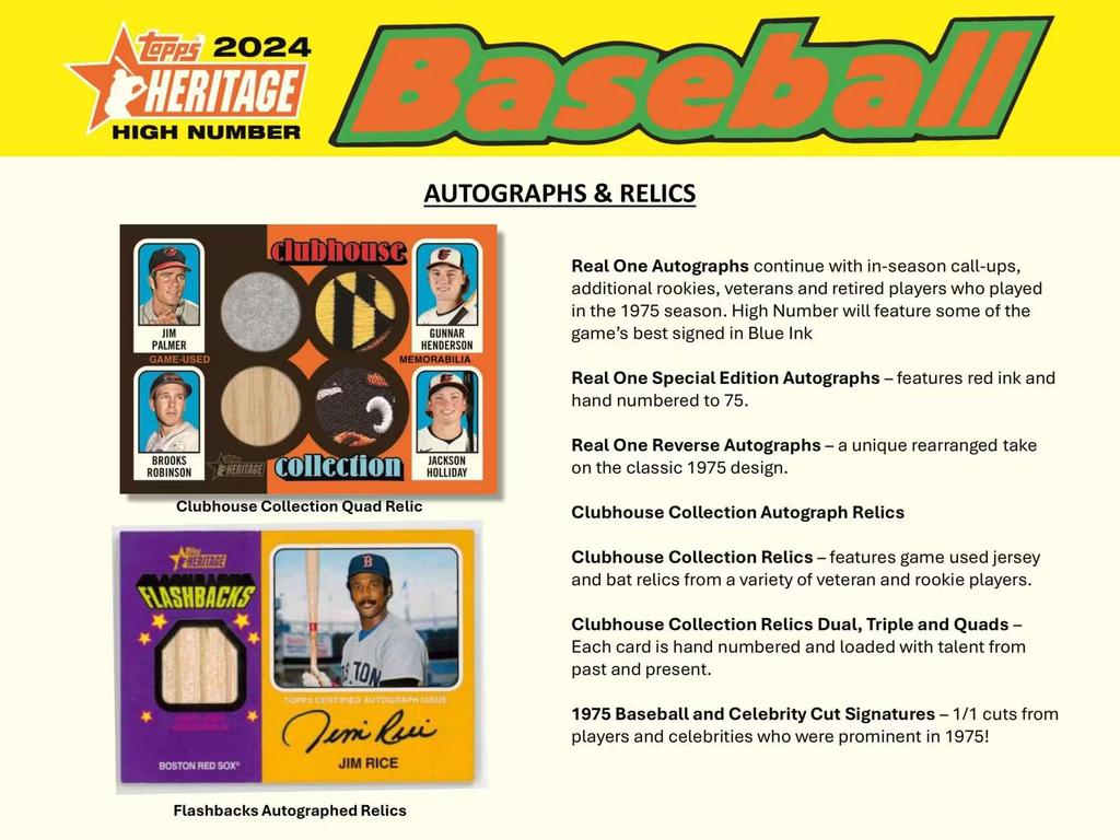 2024 Topps Heritage Baseball Hobby Trading Card Box Autograph or Relic Card Per Hobby High-Number (One Box)