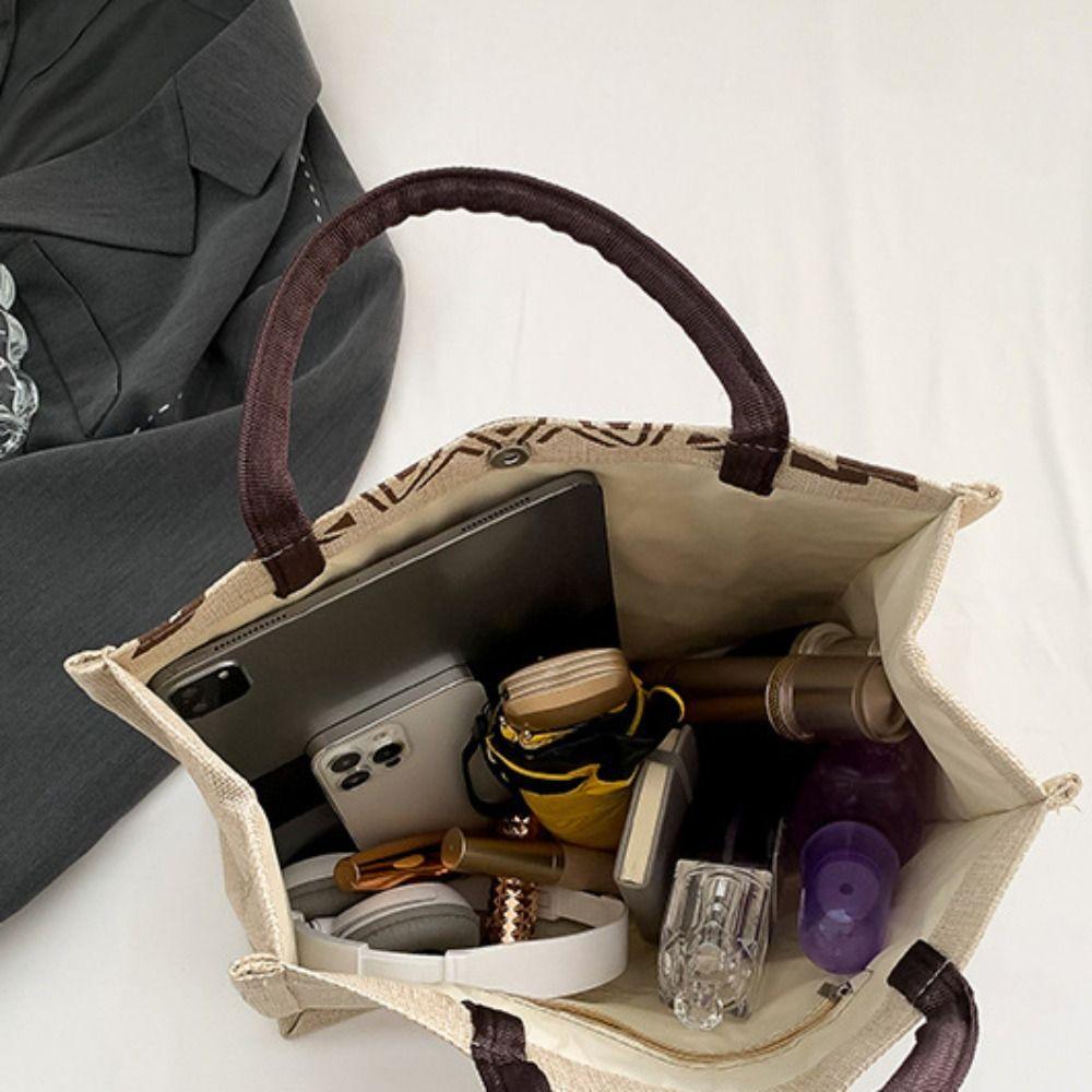 Tote Bag Ethnic Style Handbag Canvas Embroidery Shoulder Bag Geometric Cloth Bag Storage Bag