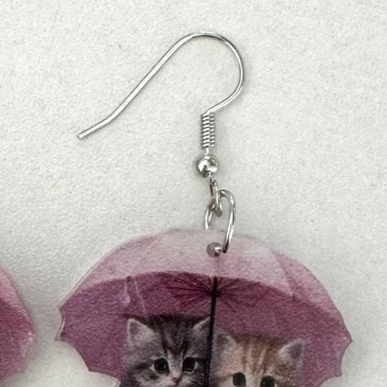 1 пара женских сережек в форме 2D кошки под зонтиком, акриловые милые стильные висячие серьги, подарок для любителей животных, для свиданий, повседневных вечеринок, серьги-крючки