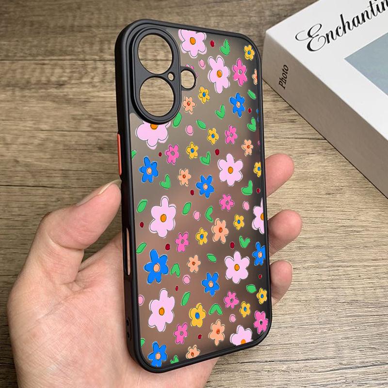 Shockproof Soft Edge Hard PC Matte Phone Cover For iPhone 17 Air 16e 16 15 14 Pro Max 13 16 17 Pro 17 Flowers Print Case