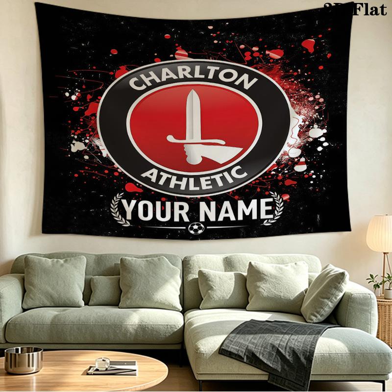 Custom Name Charlton Athletic Printed Tapestry – Wall Hanging for Bedrooms, Dorms, and Home Decor