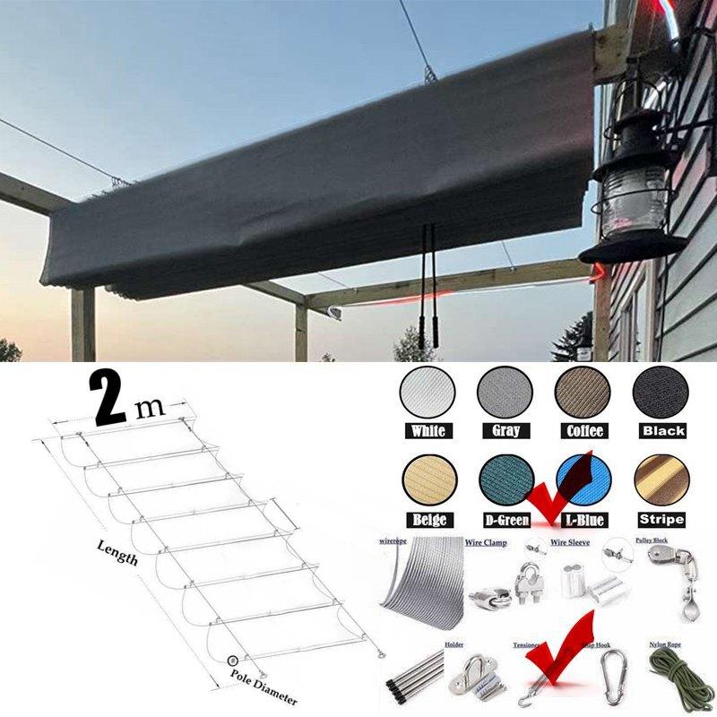 Ширина 2 м Водонепроницаемый и HDPE Волнистый Телескопический Парус Садовый Выдвижной Тент Солнцезащитный Экран Балконный Навес со Стальной Трубой 15 мм