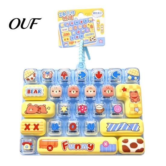 Interactive Keychain Accessory 26-Key Keyboard Fidget Toy, Cute Cartoon Clicky Clicker Toy with Desk for Stress Keychain, Backpack Charm Pendant