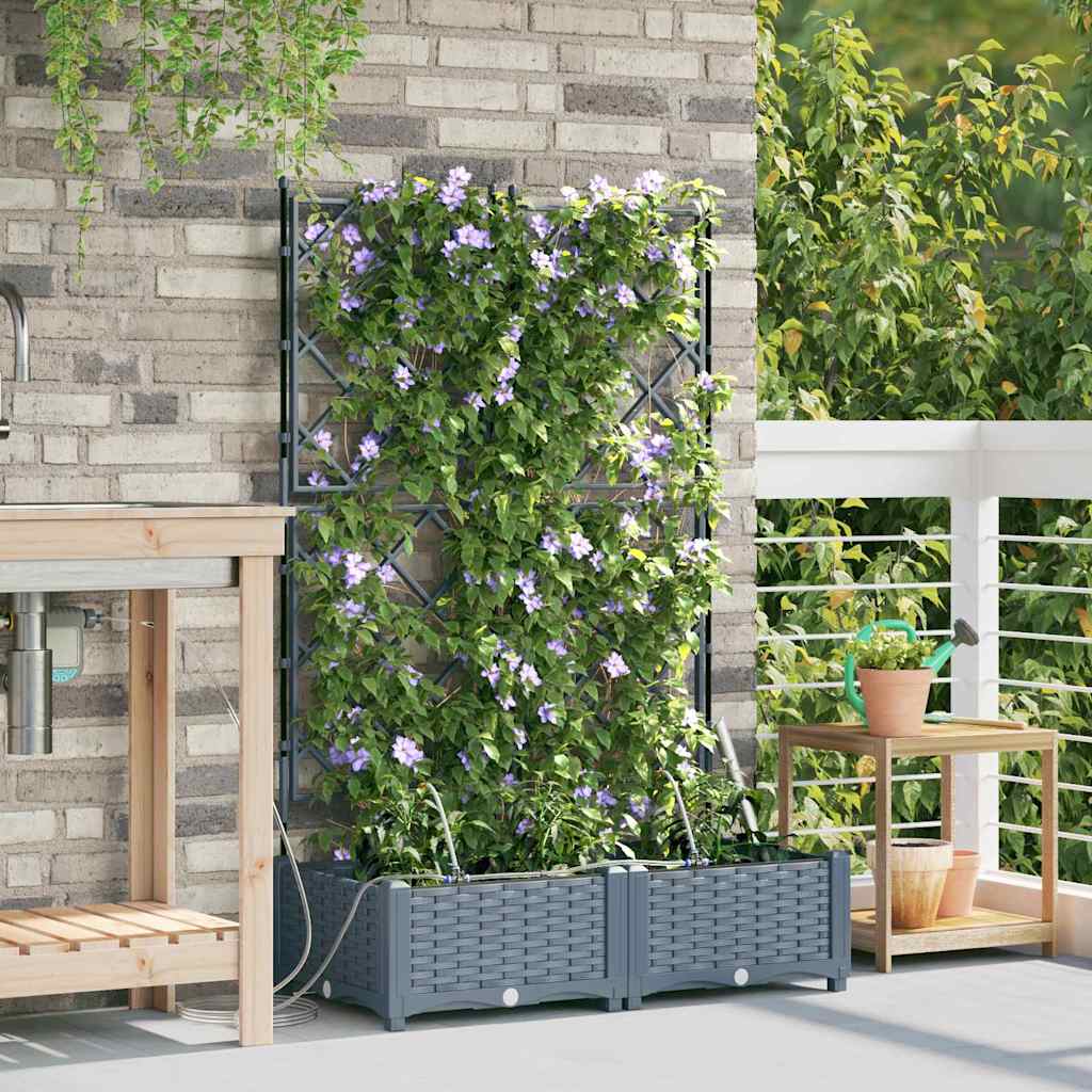 Garden Planter 2 pcs Light Grey 80 x 40 x 126 cm Plastic