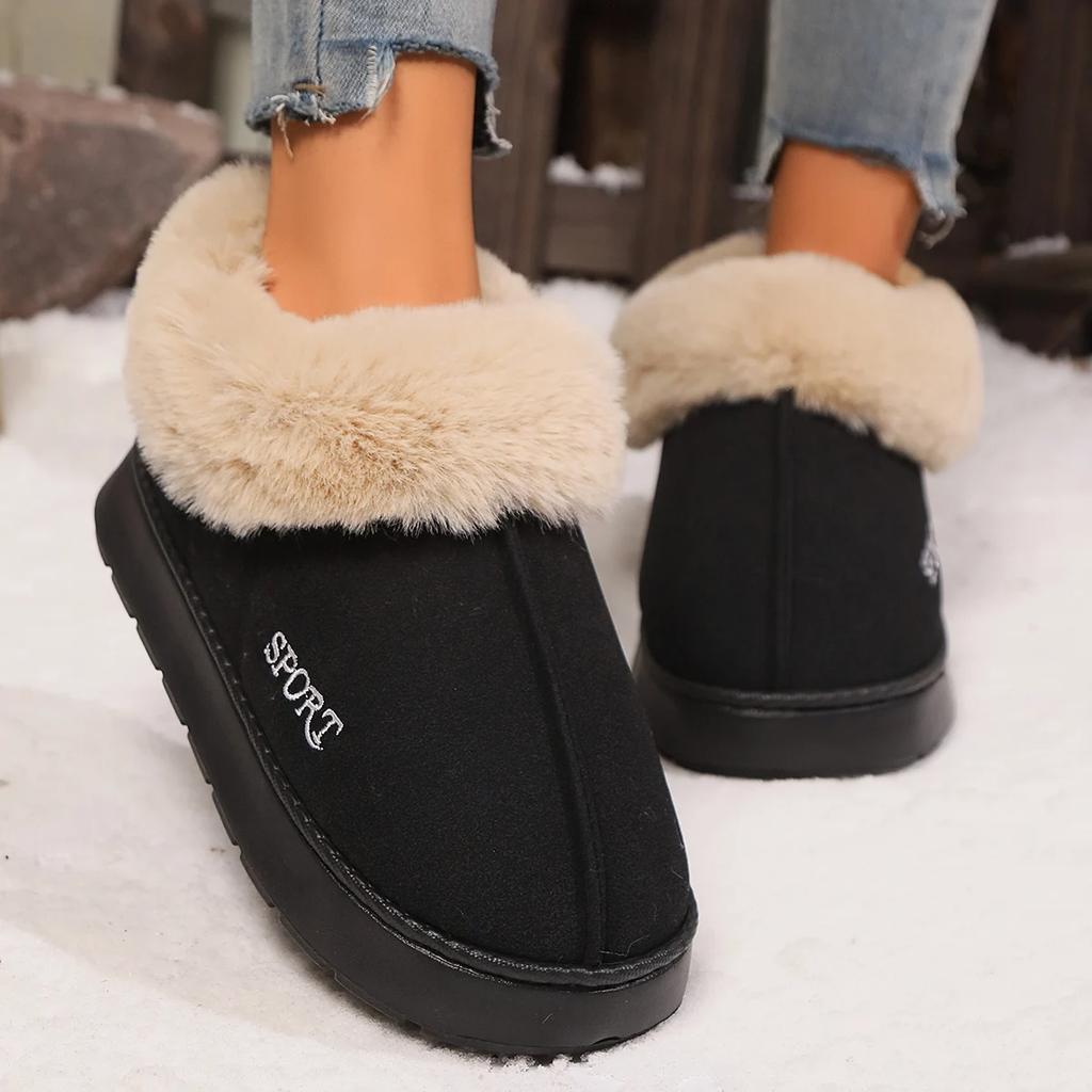 Anti-slip Thick Plush Snow Boots Women Faux Suede Platform Fur Winter Boots Woman Slip On Warm Cotton Padded Shoes Female 45