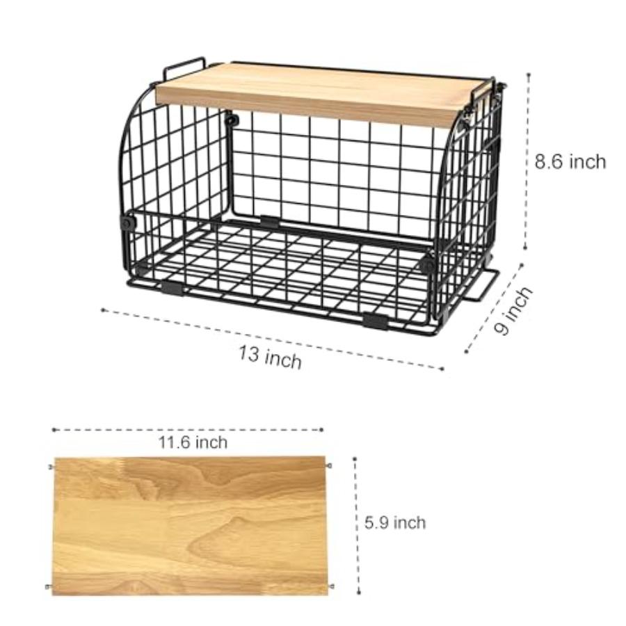 2 Set Stackable Wire Basket with Openable Top for Kitchen Counter Pantry Organizer Storage Bin for s Potatoes Fruits Veggies Br