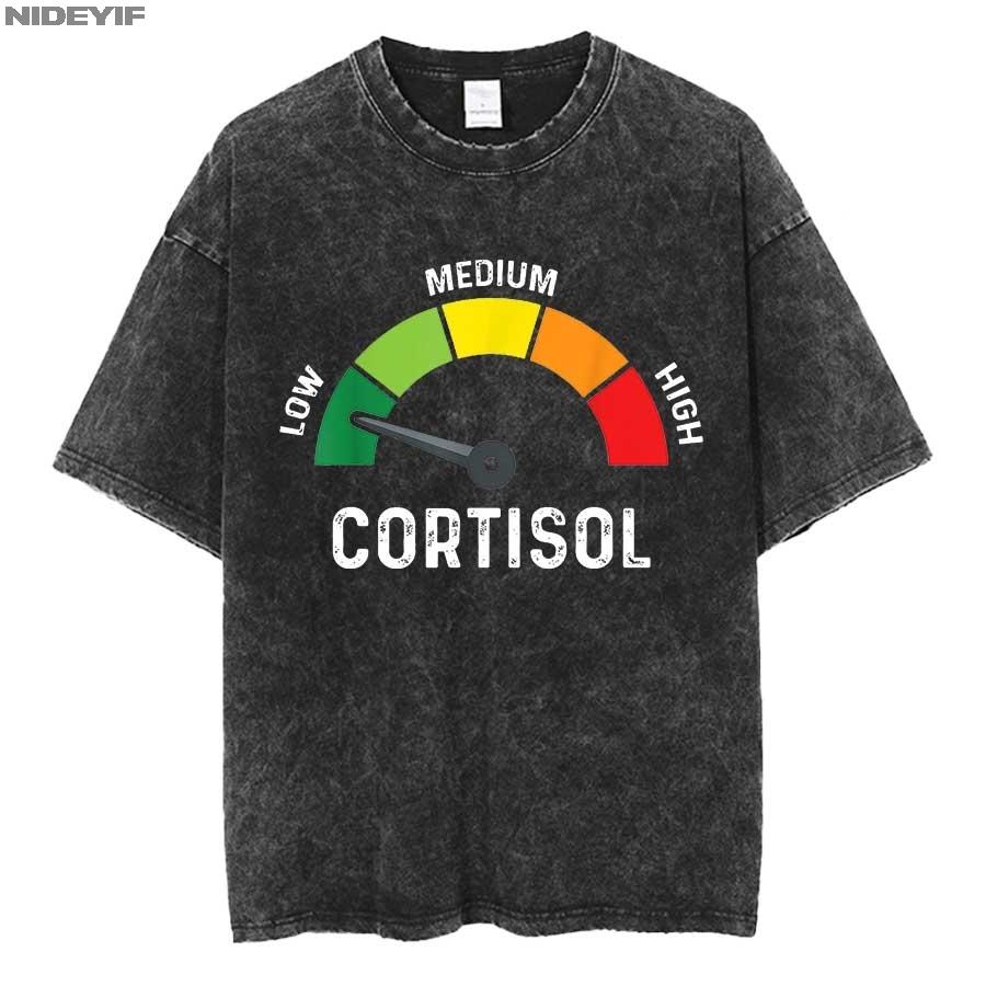 Low Cortisol Levels v Meme Oversized T shirt 100 Cotton Vintage Washed Tshirt for men women hiphop streetwear P806