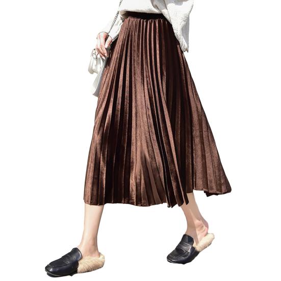 Women Midi Skirt Elastic High Waist Solid Color Loose Fit Long Skirt