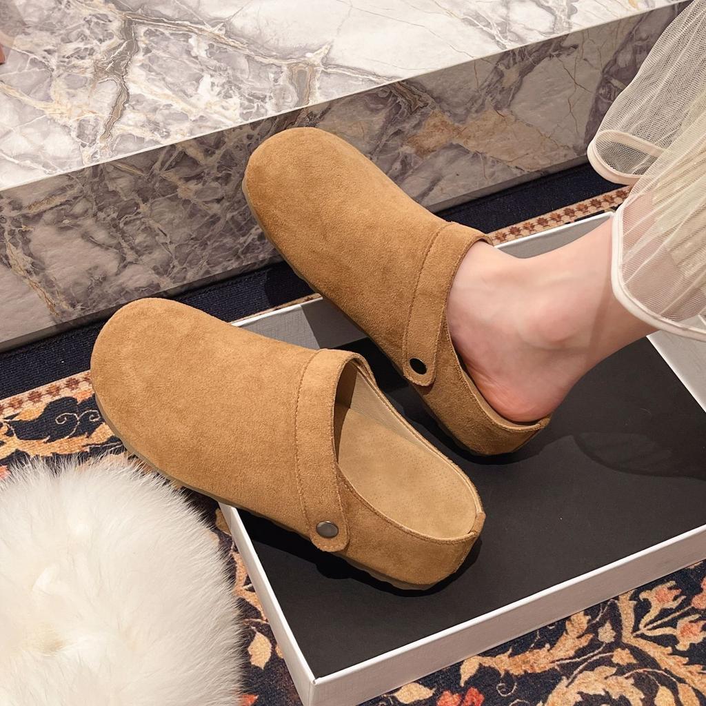 Baotou Half Slippers Women's Outer Wear 2025 New Fashionable Versatile One-pedal Thick-soled Non-slip Retro Baotou Slippers Women