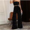 Sexy Women Nightclub Elastic High Waist Casual Loose Wide Leg Glitter Sequin Bell Bottom Pants 2025 New Female Party Trousers