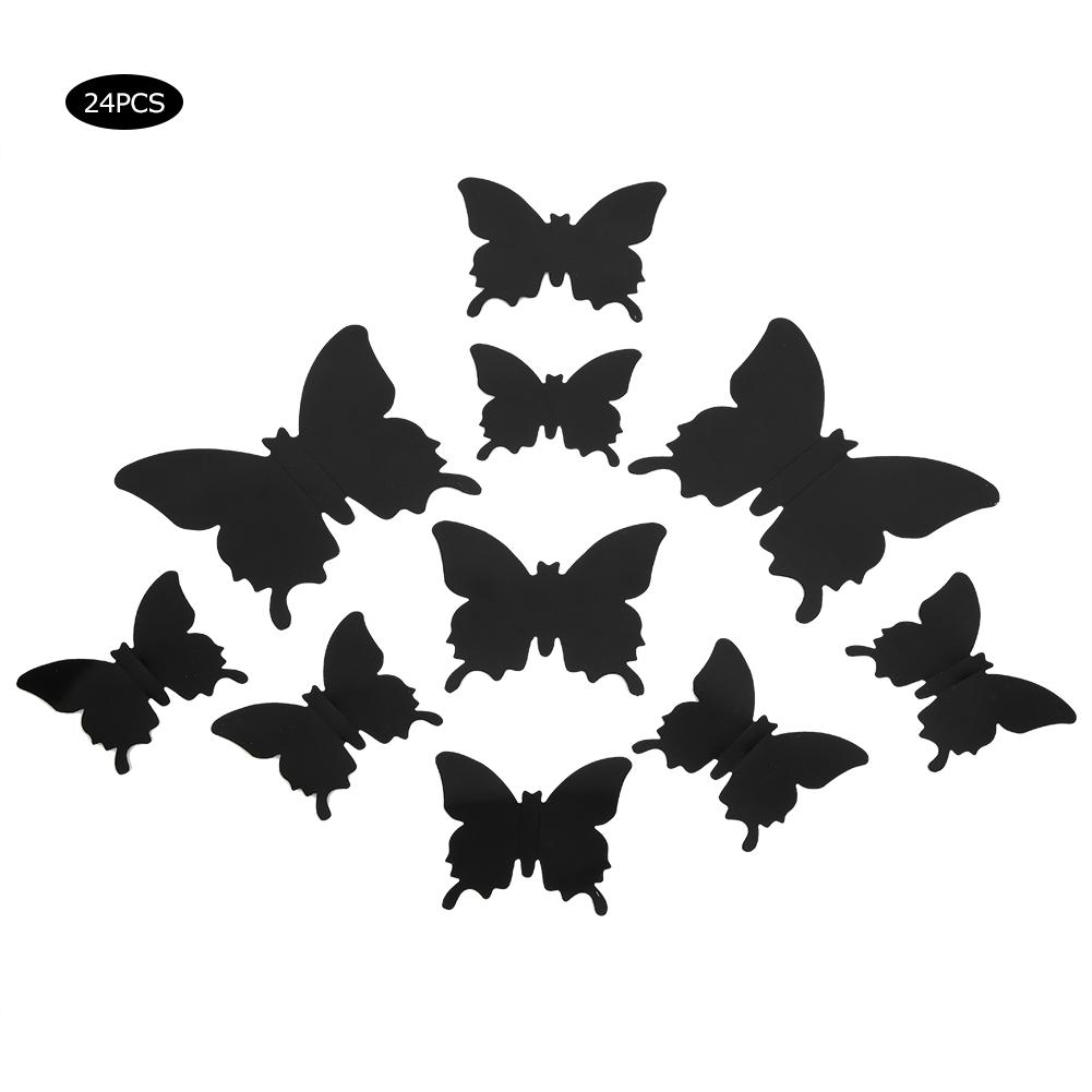 24Pcs/Set Stereoscopic Black Butterflies Wall Sticker Living Room Ornament Wall Decal