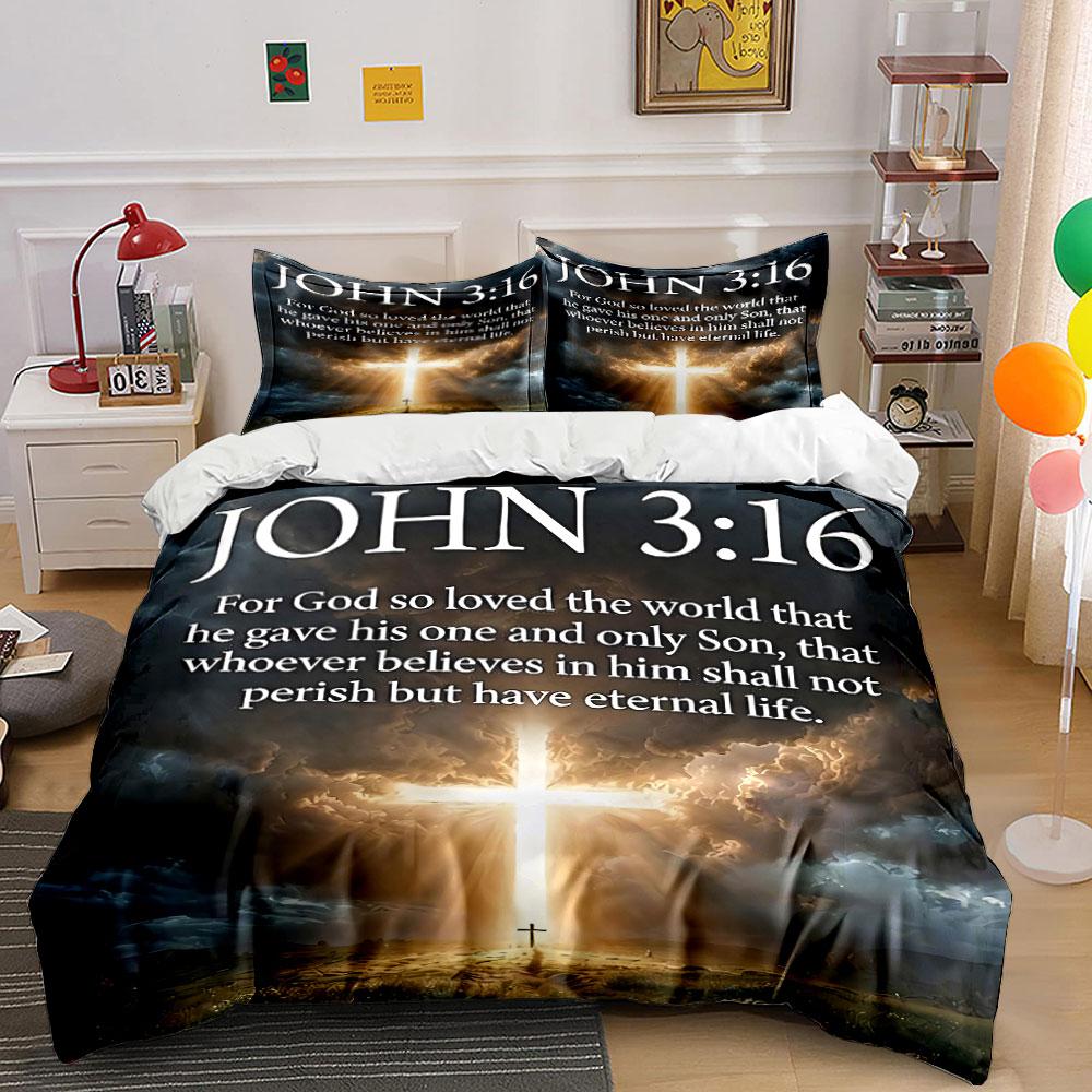 John 3:16 Scripture Bedding Bedding Duvet Cover Set Duvet Cover Pillowcases (1 * Duvet Cover 2 * Pillowcases, without duvet insert)