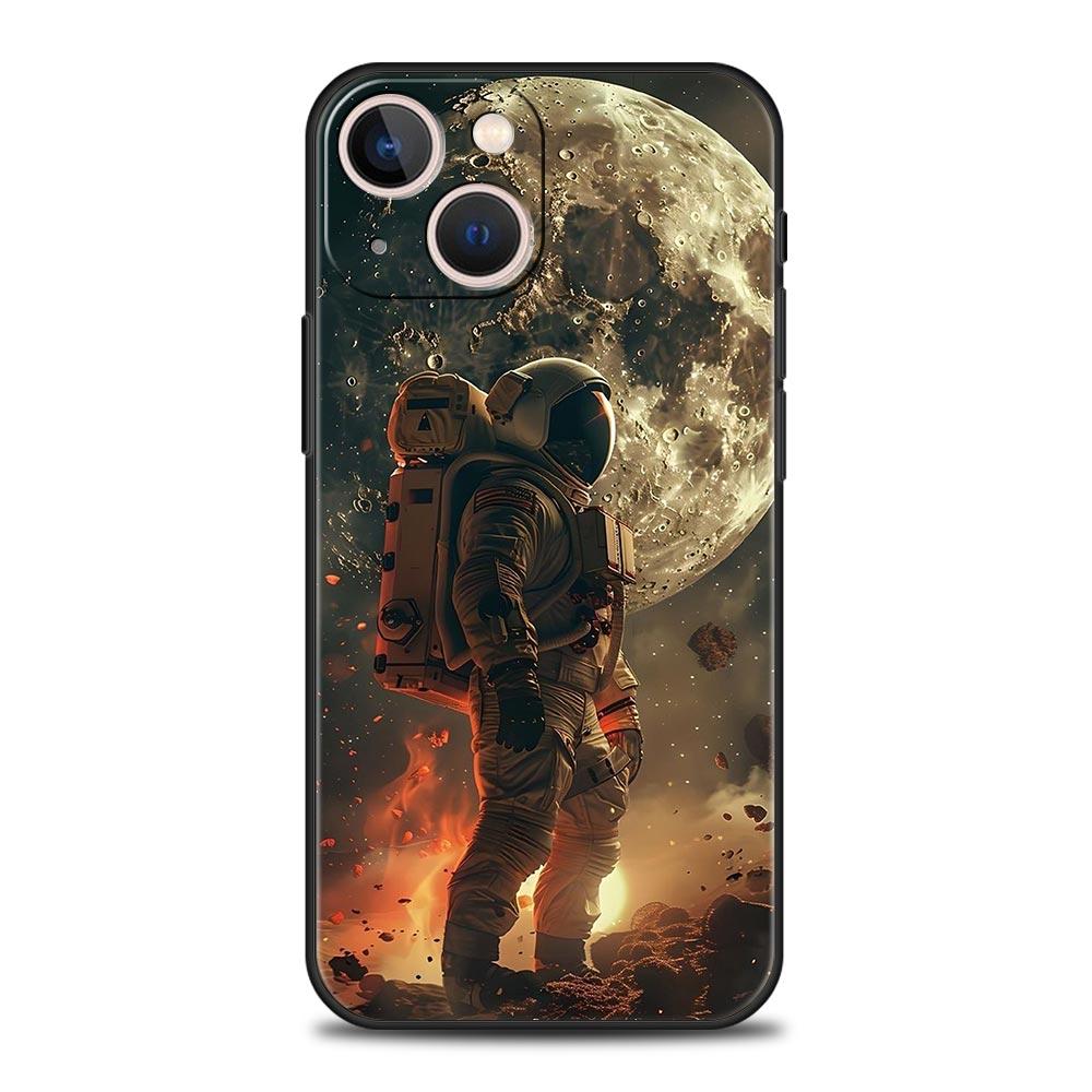 Чехол для телефона «Лунная Галактика Вселенная» для iPhone 17 16 15 Pro Max 11 12 13 14 7 8 Plus SE 2020 X XR XS Мягкий Черный