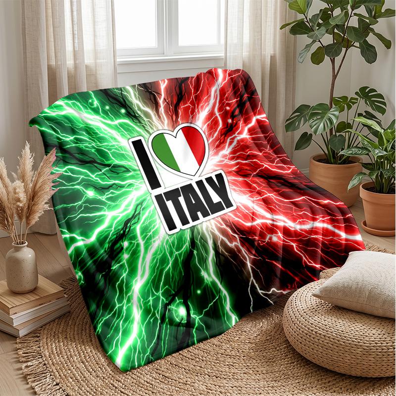 Italy Football Printed Flannel Blanket Skin Friendly Warm Decorative Throw for Indoor Couch Bed Daily Use